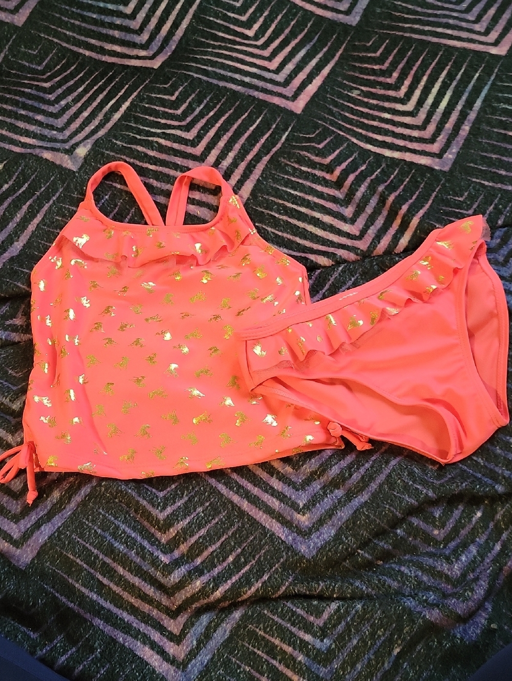 Neon HOT PINK girls 2 Piece Unicorn Swim